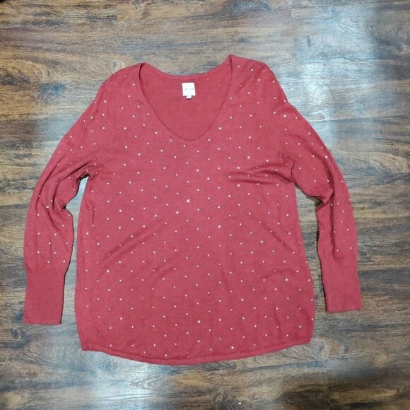 NIC+ZOE Relaxed Bling Rhinestone Studded V-Neck Long Sleeve Sweater Size Large - Picture 5 of 12